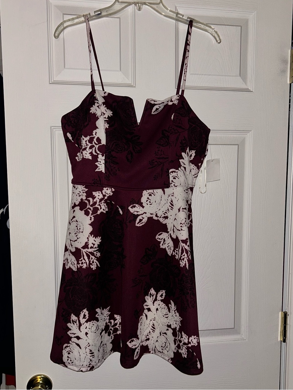 Charlotte Russe Burgundy and White Floral Fit-and-Flare Dress
